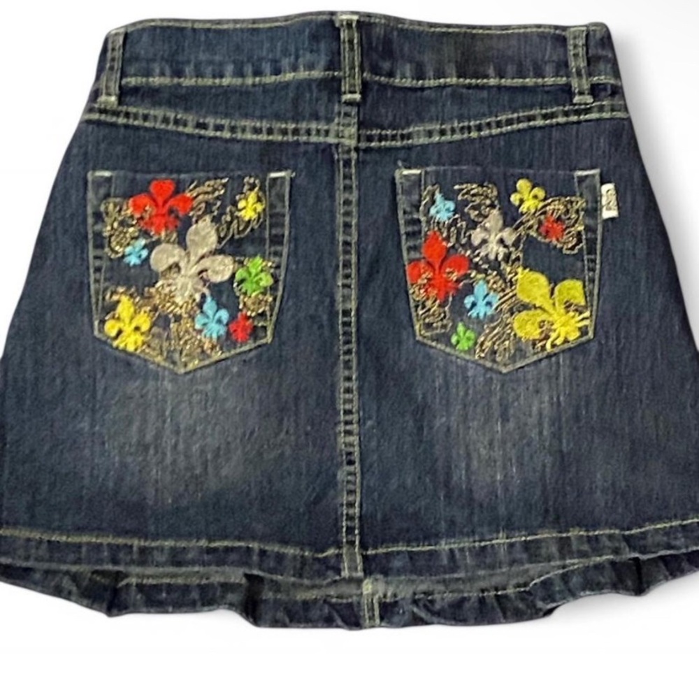 Embroidered Denim Skirt with Floral Accents
